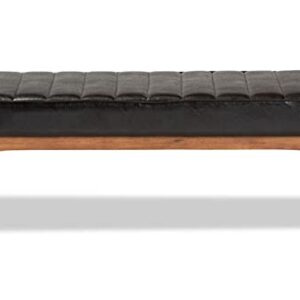 Baxton Studio Daymond Mid-Century Modern Dark Brown Faux Leather Upholstered and Walnut Brown Finished Wood Dining Bench