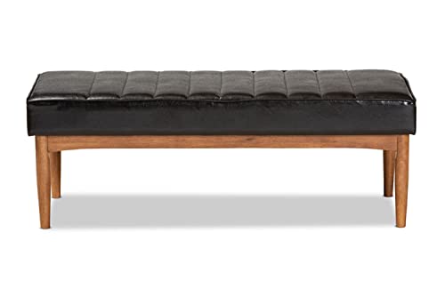 Baxton Studio Daymond Mid-Century Modern Dark Brown Faux Leather Upholstered and Walnut Brown Finished Wood Dining Bench