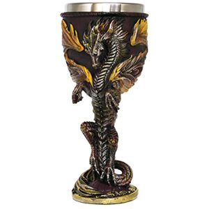 alikiki medieval flame dragon wine goblet - fantasy dungeons and dragons wine chalice - 7oz stainless steel cup drinking vessel -ideal novelty gothic father day gift party idea