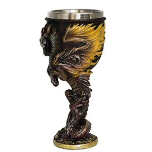 alikiki Medieval Flame Dragon Wine Goblet - Fantasy dungeons and dragons Wine Chalice - 7oz Stainless Steel Cup Drinking Vessel -Ideal Novelty Gothic Father Day Gift Party Idea