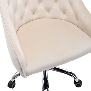 SSLine Modern Cute Desk Chair Elegant Velvet Home Office Computer Chair on Wheels Upholstered Swivel Task Chair w/Tufted Back Stylish Vanity Chairs for Girls Women (C Type-Beige)