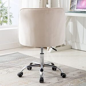 SSLine Modern Cute Desk Chair Elegant Velvet Home Office Computer Chair on Wheels Upholstered Swivel Task Chair w/Tufted Back Stylish Vanity Chairs for Girls Women (C Type-Beige)