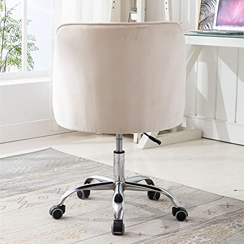 SSLine Modern Cute Desk Chair Elegant Velvet Home Office Computer Chair on Wheels Upholstered Swivel Task Chair w/Tufted Back Stylish Vanity Chairs for Girls Women (C Type-Beige)