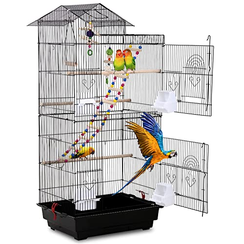 HCY, Bird Cage, Parrot Cage 39 inch Parakeet Cage Accessories with Bird Stand Medium Roof Top Large Flight cage for Small Cockatiel Canary Parakeet Conure Finches Budgie Lovebirds Pet Toy