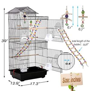HCY, Bird Cage, Parrot Cage 39 inch Parakeet Cage Accessories with Bird Stand Medium Roof Top Large Flight cage for Small Cockatiel Canary Parakeet Conure Finches Budgie Lovebirds Pet Toy