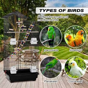 HCY, Bird Cage, Parrot Cage 39 inch Parakeet Cage Accessories with Bird Stand Medium Roof Top Large Flight cage for Small Cockatiel Canary Parakeet Conure Finches Budgie Lovebirds Pet Toy