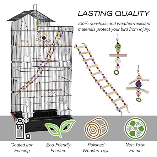 HCY, Bird Cage, Parrot Cage 39 inch Parakeet Cage Accessories with Bird Stand Medium Roof Top Large Flight cage for Small Cockatiel Canary Parakeet Conure Finches Budgie Lovebirds Pet Toy