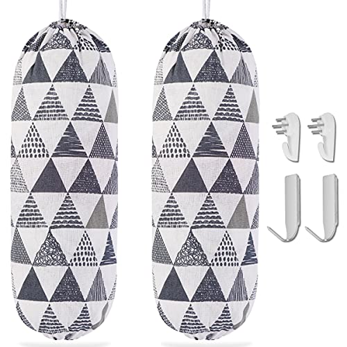 Sanlykate 2 Pack Plastic Bag Holders for grocery bags Wall Mount Large Organizer with Stainless Steel Hooks, Shopping Bag Storage Dispensers for Garbage Bags, 23X9 inch, Grey Triangle