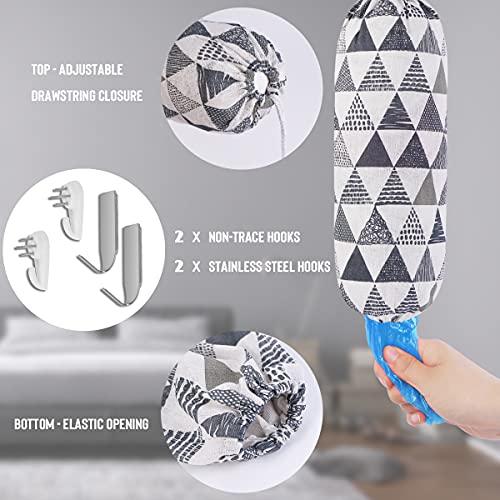 Sanlykate 2 Pack Plastic Bag Holders for grocery bags Wall Mount Large Organizer with Stainless Steel Hooks, Shopping Bag Storage Dispensers for Garbage Bags, 23X9 inch, Grey Triangle