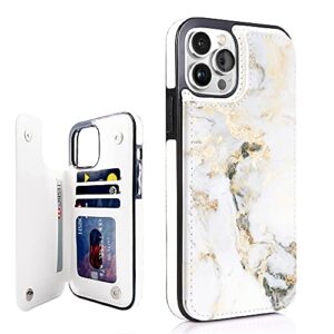 obbii marble leather flip case wallet compatible with iphone 12 pro max 6.7" card holder white gold marble case sleeve with card slots protective case for iphone 12 pro max 6.7”