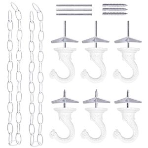 mardatt 6 sets white ceiling hanging hook with chains swag hook kit, 1.5 inch swag hooks with hardware and 36 inch extension chains for hanging plants lanterns baskets indoor or outdoor