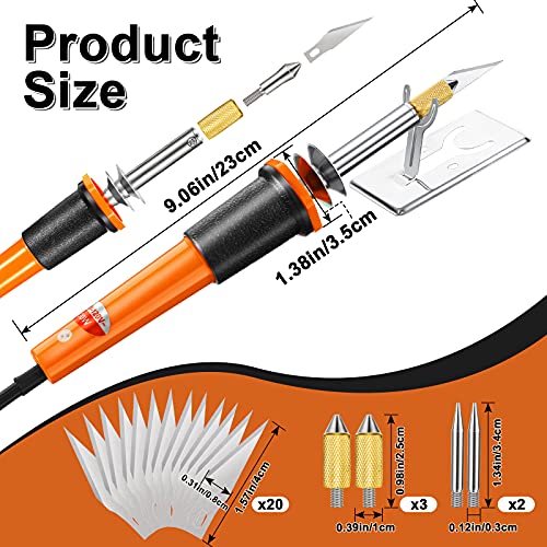 Honoson 30 Pieces Electric Hot Knife Cutter Tool, 20 Pieces Blades, 3 Pieces Blade Holders, 2 Pyrography Blades, Metal Stand Hot Carving Knife for Cutting Carving Soft Thin Foam Cloth Stencil