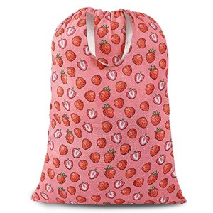 sanlykate extra large laundry bag with drawstring closure and handle, 28 x 40 inch heavy duty travel dirty clothes bag for laundromat and household, pink strawberry