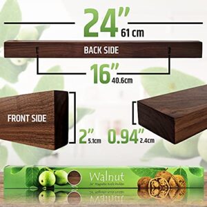 Premium 24 Inch (Large Size) Dark Walnut Wood Magnetic Knife Holder – Professional Wooden Magnetic Knife Strip - Space-Saving Knife Rack/Knife Bar With Powerful Magnetic Pull Force (Upgraded Version)