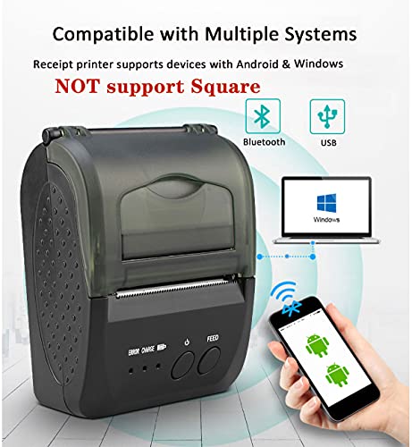 Bluetooth Receipt Printer, 58mm Mini Portable Personal Bill Printer Wireless,Mobile Thermal POS Printer for Small Business, Supports Android/Windows, Not for Square iOS Tablets