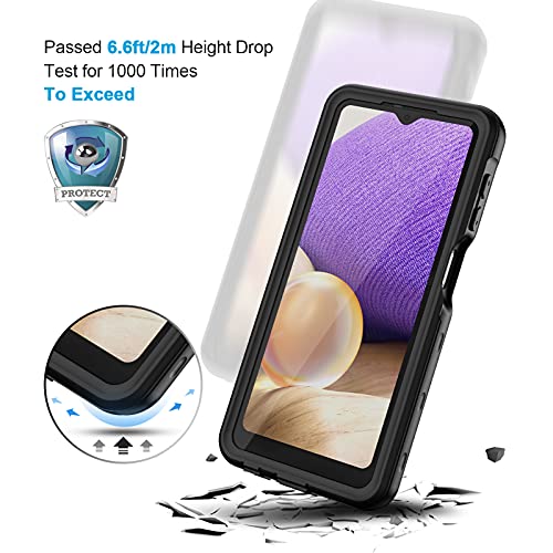 Lanhiem Samsung Galaxy A32 5G Case, IP68 Waterproof Dustproof Shockproof Case with Built-in Screen Protector, Full Body Sealed Underwater Protective Cover for Galaxy A32 5G (Black/Clear)