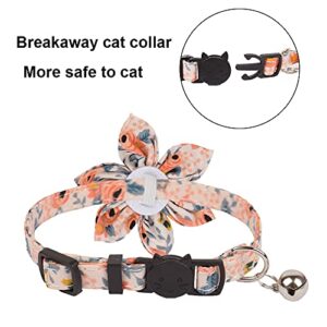 ADOGGYGO Breakaway Cat Collar with Bells, 2 Pack Flower Cat Collars for Girl Cat Kitten Collar with Removable Floral Adjustable Collars for Cats (Pink & Blue)
