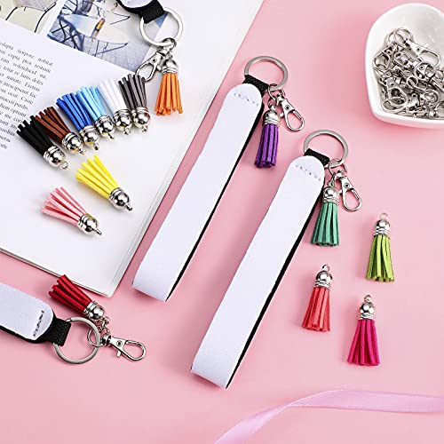 60 Pieces Sublimation Blanks Wristlet Set 15 Pieces Sublimation Blank Neoprene Wristlet, 15 Pieces Colorful Keychain Tassels 15 Pieces Swivel Snap Hooks and 15 Pieces Jump Rings for DIY Keychains