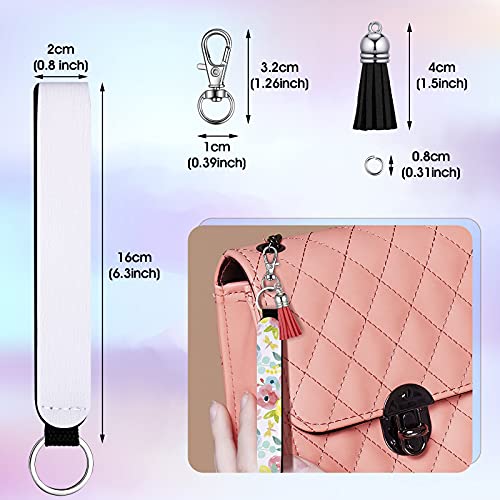 60 Pieces Sublimation Blanks Wristlet Set 15 Pieces Sublimation Blank Neoprene Wristlet, 15 Pieces Colorful Keychain Tassels 15 Pieces Swivel Snap Hooks and 15 Pieces Jump Rings for DIY Keychains