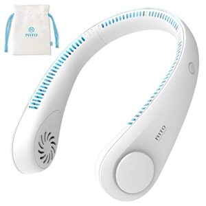 mito portable hanging neck fan,battery operated bladeless neck fan,rechargeable personal cooling fan,wearable personal neck fan with 3 wind speeds for office sports traveling unique gift for father