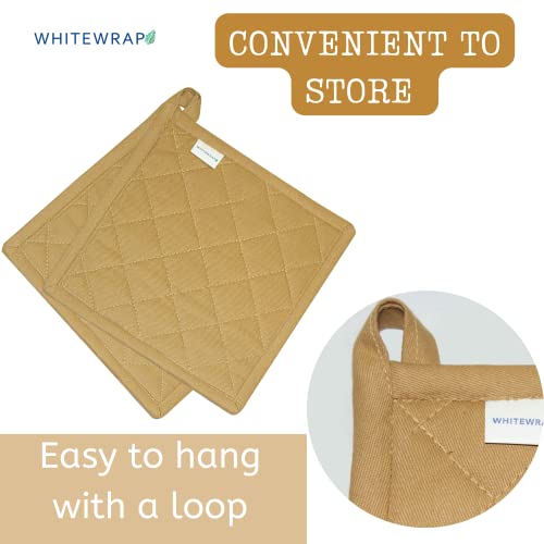 WHITEWRAP Pot Holders|2-Pack | Heat Resistant Kitchen Microwave Gloves for Baking Cooking Grilling, Good fit, Soft Cotton Filling, Non-Slip Surface, Chef and Restaurant (8"x8", Off White/Brown)