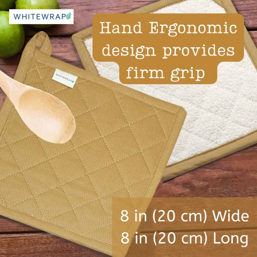 WHITEWRAP Pot Holders|2-Pack | Heat Resistant Kitchen Microwave Gloves for Baking Cooking Grilling, Good fit, Soft Cotton Filling, Non-Slip Surface, Chef and Restaurant (8"x8", Off White/Brown)