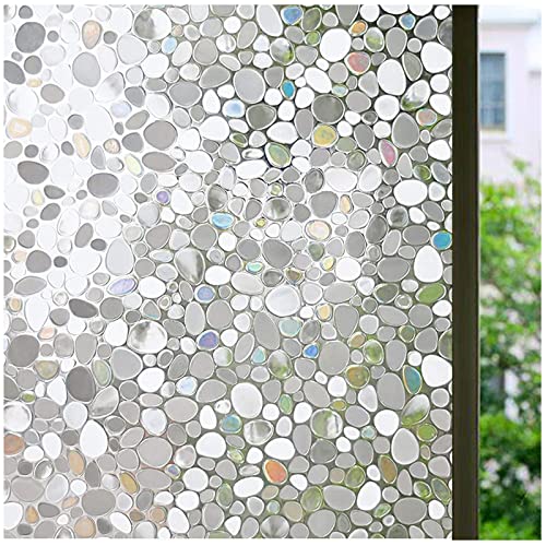 Window Privacy Film, No Glue Static Cling Window Sticker, 3D Stained Glass Window Pebble Pattern, Window Self-Adhesive Vinyl for Office and Home Decoration - 17.5 inches by 78.7 inches