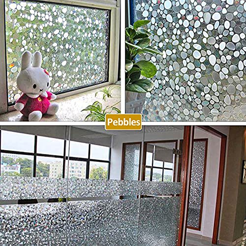 Window Privacy Film, No Glue Static Cling Window Sticker, 3D Stained Glass Window Pebble Pattern, Window Self-Adhesive Vinyl for Office and Home Decoration - 17.5 inches by 78.7 inches