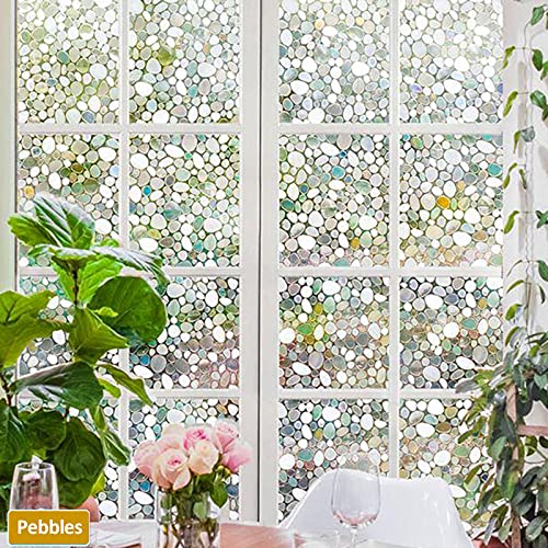 Window Privacy Film, No Glue Static Cling Window Sticker, 3D Stained Glass Window Pebble Pattern, Window Self-Adhesive Vinyl for Office and Home Decoration - 17.5 inches by 78.7 inches