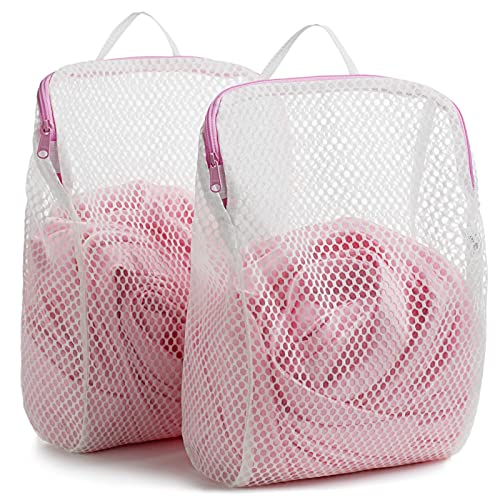 COMLIFE Set of 2 Delicates Honeycomb Mesh Laundry Bag, Use YKK Zipper, with Handle, Extra Large Opening, Baby Products, Face Cleansing Pads,Socks, Fine Knitwear Mesh Wash Bags (Pink)