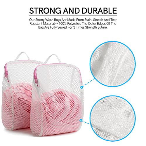 COMLIFE Set of 2 Delicates Honeycomb Mesh Laundry Bag, Use YKK Zipper, with Handle, Extra Large Opening, Baby Products, Face Cleansing Pads,Socks, Fine Knitwear Mesh Wash Bags (Pink)