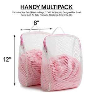 COMLIFE Set of 2 Delicates Honeycomb Mesh Laundry Bag, Use YKK Zipper, with Handle, Extra Large Opening, Baby Products, Face Cleansing Pads,Socks, Fine Knitwear Mesh Wash Bags (Pink)