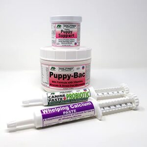 dogzymes whelping kit - containing canine whelping calcium paste, probiotic paste, fading puppy support, and puppy bac milk replacer
