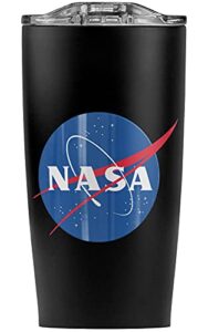 nasa meatball logo stainless steel tumbler 20 oz coffee travel mug/cup, vacuum insulated & double wall with leakproof sliding lid | great for hot drinks and cold beverages