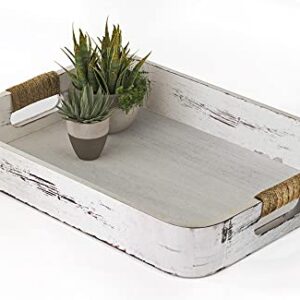 White Coffee Table Tray - 16.5"x12" - White Ottoman Tray for Living Room - White Trays for Coffee Table - White Tray with Handles - Farmhouse Tray for Coffee Table - Decorative Trays for Coffee Table