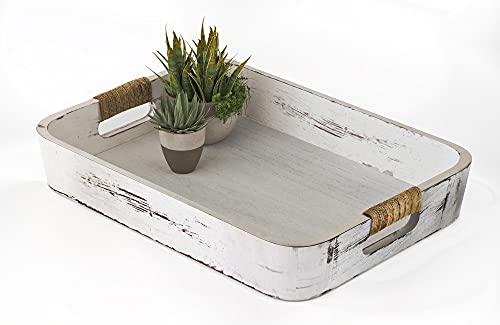 White Coffee Table Tray - 16.5"x12" - White Ottoman Tray for Living Room - White Trays for Coffee Table - White Tray with Handles - Farmhouse Tray for Coffee Table - Decorative Trays for Coffee Table