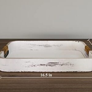 White Coffee Table Tray - 16.5"x12" - White Ottoman Tray for Living Room - White Trays for Coffee Table - White Tray with Handles - Farmhouse Tray for Coffee Table - Decorative Trays for Coffee Table