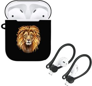 jaustee powerful lion airpods case for airpods 1&2 case, airpods case protective cover skin - premium hard shell accessories compatible with apple airpods (black)