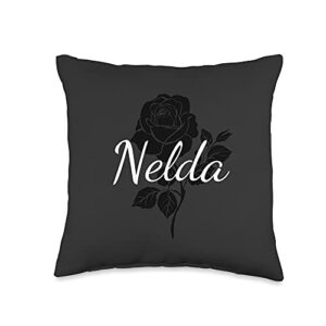 custom nelda gifts & designs for girls nelda-custom black rose gray floral personalized throw pillow, 16x16, multicolor