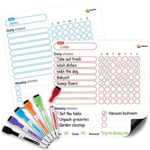 magnetic dry erase chore chart for kids multiple kids - 2 pack erasable whiteboard behavior charts, calendar kids chores list with 6 eraser cap markers for family, kid, toddler, teenagers, adults