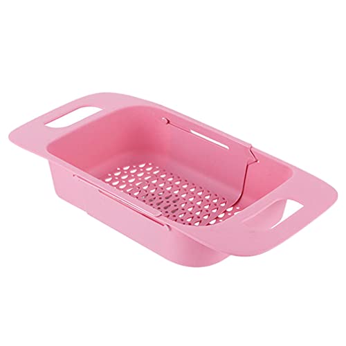 Cabilock Expandable Dish Drying Rack Adjustable Over The Sink Dish Drainer Utensil Silverware Fruit Storage Holder Basket for Home Kitchen Pink