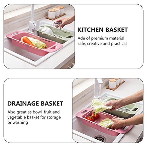 Cabilock Expandable Dish Drying Rack Adjustable Over The Sink Dish Drainer Utensil Silverware Fruit Storage Holder Basket for Home Kitchen Pink