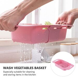 Cabilock Expandable Dish Drying Rack Adjustable Over The Sink Dish Drainer Utensil Silverware Fruit Storage Holder Basket for Home Kitchen Pink