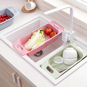 Cabilock Expandable Dish Drying Rack Adjustable Over The Sink Dish Drainer Utensil Silverware Fruit Storage Holder Basket for Home Kitchen Pink