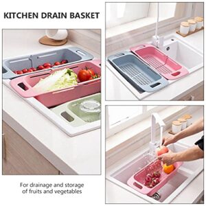 Cabilock Expandable Dish Drying Rack Adjustable Over The Sink Dish Drainer Utensil Silverware Fruit Storage Holder Basket for Home Kitchen Pink