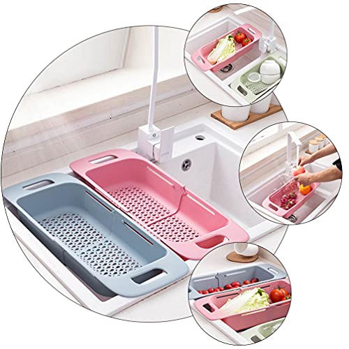 Cabilock Expandable Dish Drying Rack Adjustable Over The Sink Dish Drainer Utensil Silverware Fruit Storage Holder Basket for Home Kitchen Pink