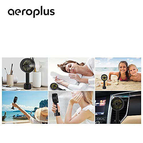 Aeroplus Mini Fan 5" Handheld Personal 3 Speed Rechargeable Battery Operated with Misting Option weatherproof includes dock & cable (Black) desk fan for home kitchen office travel camping