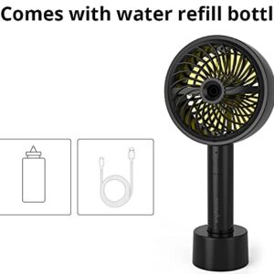 Aeroplus Mini Fan 5" Handheld Personal 3 Speed Rechargeable Battery Operated with Misting Option weatherproof includes dock & cable (Black) desk fan for home kitchen office travel camping