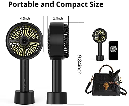 Aeroplus Mini Fan 5" Handheld Personal 3 Speed Rechargeable Battery Operated with Misting Option weatherproof includes dock & cable (Black) desk fan for home kitchen office travel camping