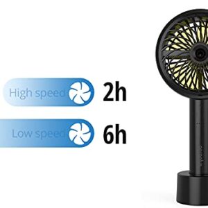 Aeroplus Mini Fan 5" Handheld Personal 3 Speed Rechargeable Battery Operated with Misting Option weatherproof includes dock & cable (Black) desk fan for home kitchen office travel camping